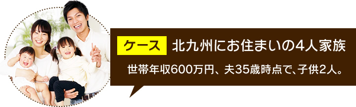 北九州市にお住まいの4 人家族/世帯年収600万円、夫35歳時点で、子供2人。